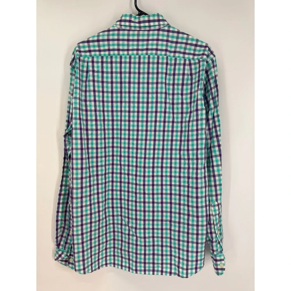 J. Crew Men's Purple‎ Green Gingham Check Button Down Long Sleeve Shirt Sz Large